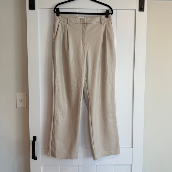 HOUSE OF HARLOW 1960 Vegan Leather Beige Wide Leg Trousers Size 12 - Picture 1 of 8